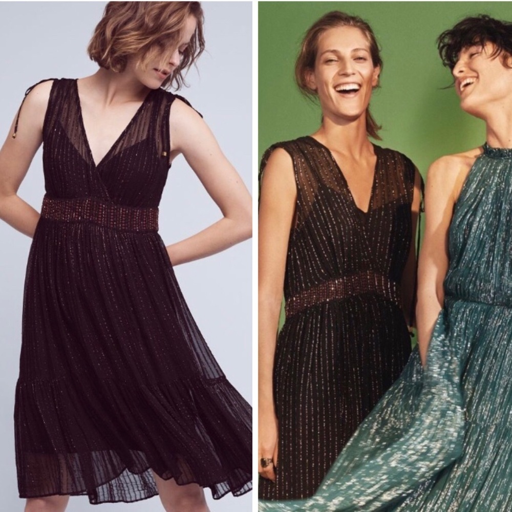 Black Metallic Annecy Midi Dress by Floreat NWT 10